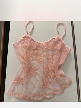Sheer Pink Lace Embroidered Cami Tank Top